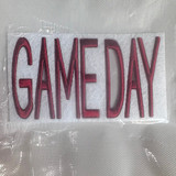 GAME DAY Puff Embroidered HAT/POCKET Patch - Various Colors, image of a patch with the words 'GAME DAY' embroidered in pink on a transparent background