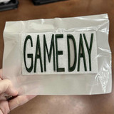 GAME DAY Puff Embroidered HAT/POCKET Patch - Various Colors, embroidered patch with bold black lettering spelling 'GAME DAY' on a white background, in plastic packaging.