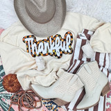 Thankful Checkered Sequins and Chenille Patch, decorative patch with colorful checkered sequins and chenille accents for clothing embellishment.