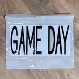 FLAWED Large Game Day PUFF Embroidered Patch - Various Colors, packaged in clear plastic with bold black embroidered text, suitable for sports fans and apparel decoration.