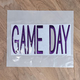 FLAWED Large Game Day PUFF Embroidered Patch - Various Colors, purple embroidered 'GAME DAY' patch on white fabric, ready for athletic or casual apparel customization.