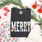 White Merry With Lights DTF Heat Transfer