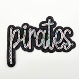 Pirates Silver Sequin HAT/POCKET Patch, Black embroidered patch with silver sequins spelling 'party'.