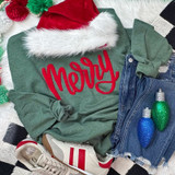 Merry Red Fluffy Chenille Patch, Christmas-themed embroidered patch on casual clothing with sneakers, festive decorations, and holiday accessories.