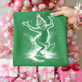 Vintage Green Guy Skating DTF Heat Transfer, featuring a white illustration of a playful, energetic character skateboarding on a green background.