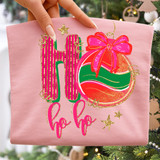 Faux Gold Glitter Ho Ho Ho Ornament DTF Heat Transfer