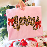 Faux Yarn Leopard Merry Bow DTF Heat Transfer