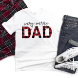 Very Merry Dad Buffalo Plaid Sublimation Transfer, a Christmas-themed t-shirt with Buffalo plaid pattern text design.