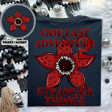 One Last Adventure ST SET DTF Heat Transfer, T-shirt with a large red flower graphic and bold red text, on a dark fabric background.