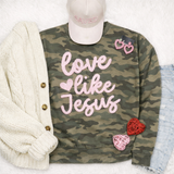Love Like Jesus fluffy patch for tshirt and boutique apparel.