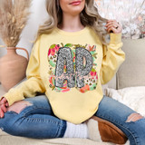 Leopard Floral Easter Occupation DTF Heat Transfer, a colorful floral design with leopard print accents on a yellow sweatshirt.