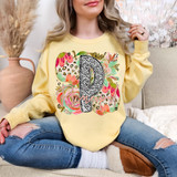 Leopard Floral Easter Occupation DTF Heat Transfer, colorful floral and leopard print design on a yellow sweatshirt.