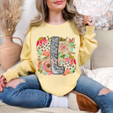 Leopard Floral Easter Occupation DTF Heat Transfer, colorful floral and leopard print lettering design on yellow sweatshirt.