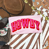 Howdy Two Tone Fluffy Western Patch on a pink shirt.