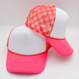 Neon Pink, Orange & White Checkered Foam Trucker Hat