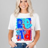 Patterned Read Across America DTF Heat Transfer, colorful patriotic designs with stars, stripes, and polka dots in red, white, and blue for American-themed apparel.