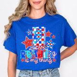 Reading Is My Thing DTF Heat Transfer, colorful patriotic-themed design showcasing books and stars on a blue t-shirt.