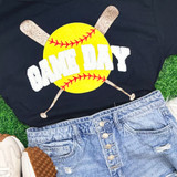 Game Day softball chenille patch with felt softball, leather laces, and glitter vinyl bats