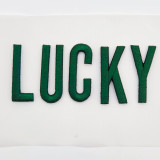 LUCKY PUFF Embroidered HAT/POCKET Patch, vibrant green embroidered patch with the word 'LUCKY' in capital letters.