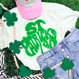 St. Patrick’s Day Fluffy Shamrock Patch, green fluffy shamrock patch in the shape of a four-leaf clover.