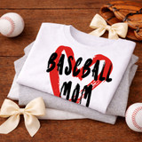 Baseball Heart Title DTF Heat Transfer, a customizable design for sports-themed apparel featuring a baseball and heart shape with bold text.
