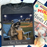 I Live Here Now Baseball Raccoon DTF Heat Transfer