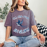 I'll Fly Away Oh Glory DTF Heat Transfer, embroidered bird design on a gray T-shirt.