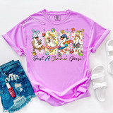 Just A Summer Goose DTF Heat Transfer, colorful cartoon goose design on pink T-shirt with summer and beach theme.