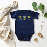 Be Happy Let It Be Be Kind INFANT Screen Print Heat Transfer, navy blue baby onesie with bee illustrations and quote design.