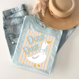 Duck Duck Goose DTF Heat Transfer, white T-shirt with duck and text design