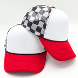 Red, Black, & White Checkered Foam Trucker Hat