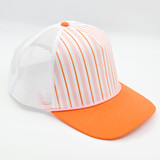 Orange & Pink Stripe Structured Cotton Trucker Hat – Fully Adjustable Boutique Blank Cap