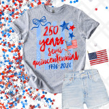 250 Years Semi-Quincentennial DTF Heat Transfer, personalized T-shirt design celebrating the U.S. semi-centennial with patriotic stars, stripes, and flags.