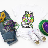 Mardi Gras King cake calories don't count Sublimation Transfer T-shirt, colorful king cake design on white fabric
