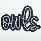 Owls Sequin & Black Glitter Mascot Hat Patch