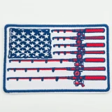 American Flag Fishing Rod Embroidered Hat Patch – 4 inches wide, featuring an American flag design with embroidered red, white, and blue colors and fishing rods on a white background.