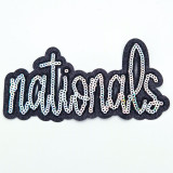 Nationals Sequin Glitter Hat Patch – 5 Inch Wide, decorative hat patch with the word 'nationals' outlined with shiny sequins and glitter edges suitable for sports or event hats.