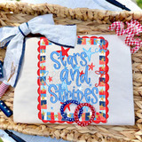 Stars and Stripes DTF Heat Transfer, patriotic-themed heat transfer with stars and stripes design for clothing or accessories.