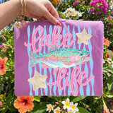 Lake Life Fish DTF Heat Transfer, colorful fish design on purple fabric with star accents.