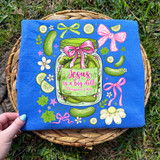 Jesus Is A Big Dill DTF Heat Transfer, colorful design featuring a jar of pickles with pink bows and decorative elements.