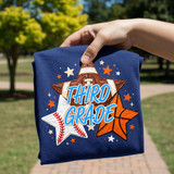 Faux Painted Sports Star Grade Level DTF Heat Transfer, colorful star and sports-themed design for third grade recognition.