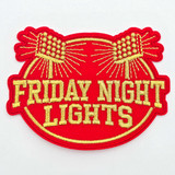 RED Friday Night Lights With Metallic Gold Embroidered Hat Patch – 4" x 3"