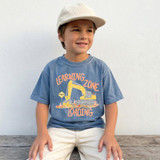 Learning Zone Loading Excavator DTF Heat Transfer, colorful construction equipment design on a blue child's t-shirt.