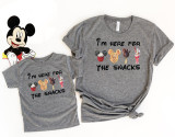 I'm Here For the Snacks Youth Screen Print Heat Transfer, grey T-shirts with snack-themed graphics and text, casual wear for youth and teens.