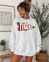 Pennant Teams DTF Heat Transfer, a red and maroon sports team pennant with the word 'TIGERS' in bold white letters and decorative checkered accents.