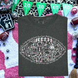 Football Doodle CHOOSE YOUR COLOR DTF Heat Transfer, sports-themed design printed on a gray T-shirt with various football-related illustrations.