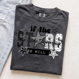 If The Stars Were Made To Worship DTF Heat Transfer, black graphic design on a gray T-shirt with stars and text.