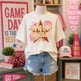 Retro Game Day Hallelujah DTF Heat Transfer, colorful graphic design on a white T-shirt for sports enthusiasm.