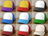 Kickoff Collection Football Doodle Structured Cotton Trucker Hats, Assorted colorful caps with football and sports doodle designs.
