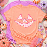 Pink Gingham Jack O Lantern Face DTF Heat Transfer